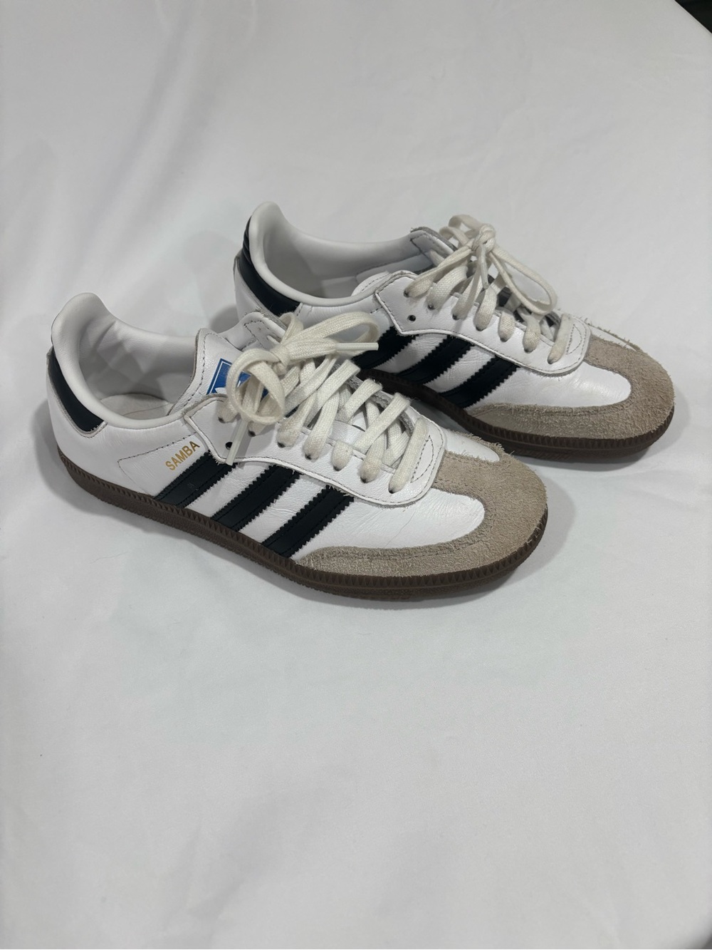 adidas Samba Leather Sneakers in White, Black & Brown Suede